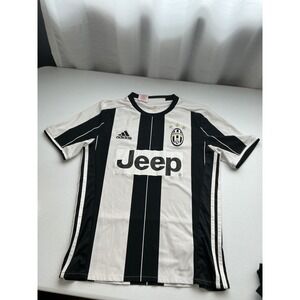 Adidas Juventus Soccer Jersey Black‎ White Striped Short Sleeve Top Boys L
